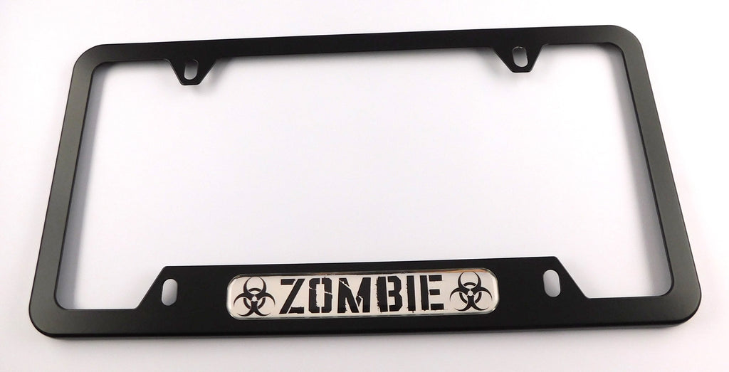 Zombie Metal Black Aluminium Car License Plate Frame Holder 4 hole bottom cutout