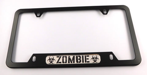 Zombie Metal Black Aluminium Car License Plate Frame Holder 4 hole bottom cutout