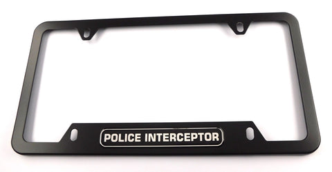 Police Interceptor Metal Black Aluminium Car License Plate Frame Holder 4 hole bottom cutout