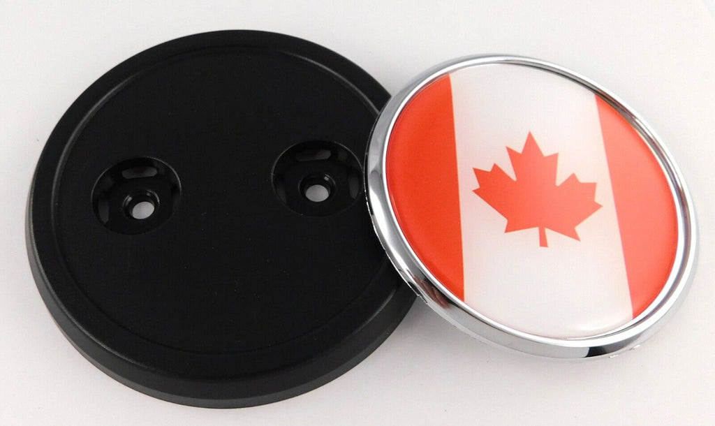 Canada Red Flag Car Truck Black Round Grill Badge 3.5" grille chrome emblem