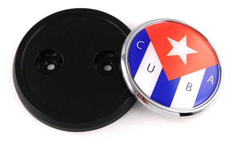 Cuba Cuban flag Car Truck Black Round Grill Badge 3.5" grille chrome emblem