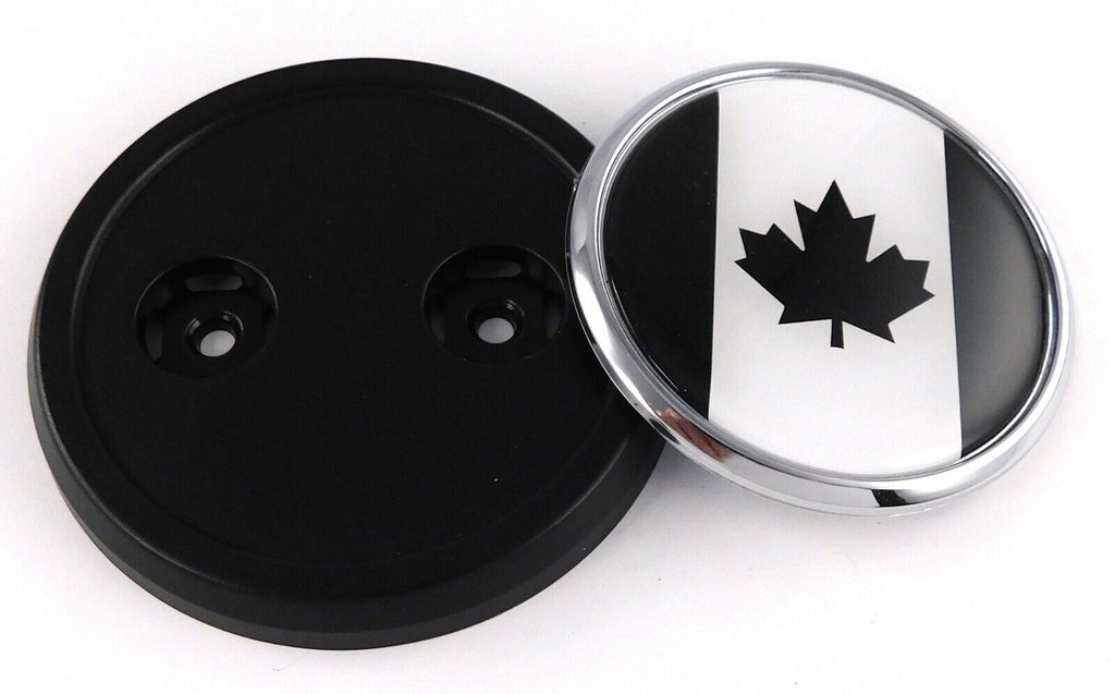 Canada BLACK Flag Car Truck Black Round Grill Badge 3.5" grille chrome emblem