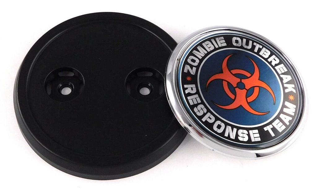 Zombie Outbreak Car Truck Grill Badge black round 3.5" grille chrome emblem